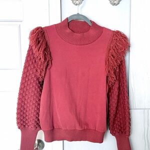 Anthropologie Dolan Fringed Sweater with Bubble Sleeves - Size Small